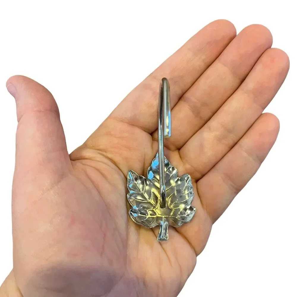 11 Piece Autumn Silver Metal Maple Leaf Shower Curtain Hooks Decor Bathroom Fall